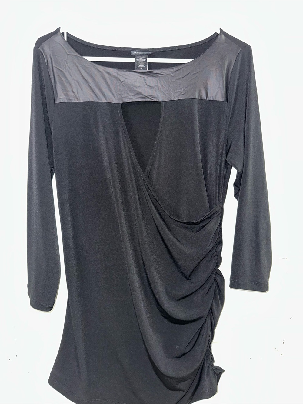 torrid Black Faux-Leather Yoke Draped Long Sleeve top